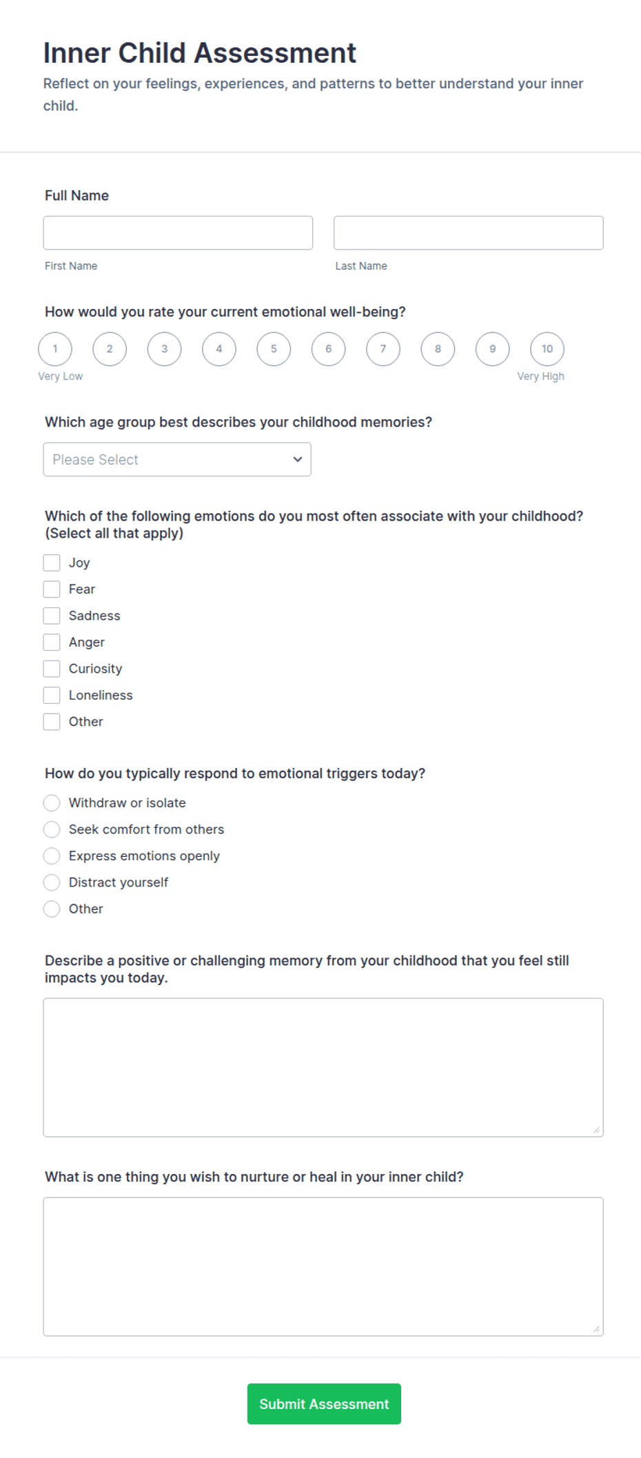Inner Child Assessment Form Template | Jotform