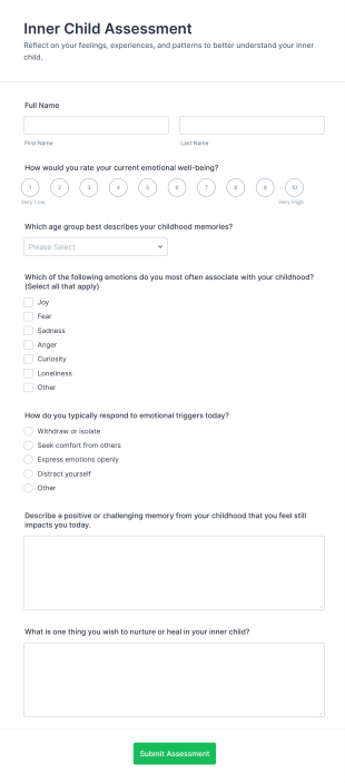 Inner Child Assessment Form Template