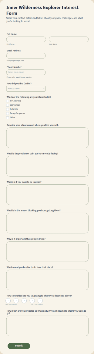 Inner Wilderness Explorer Interest Form Template