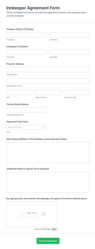Innkeeper Agreement Form Template