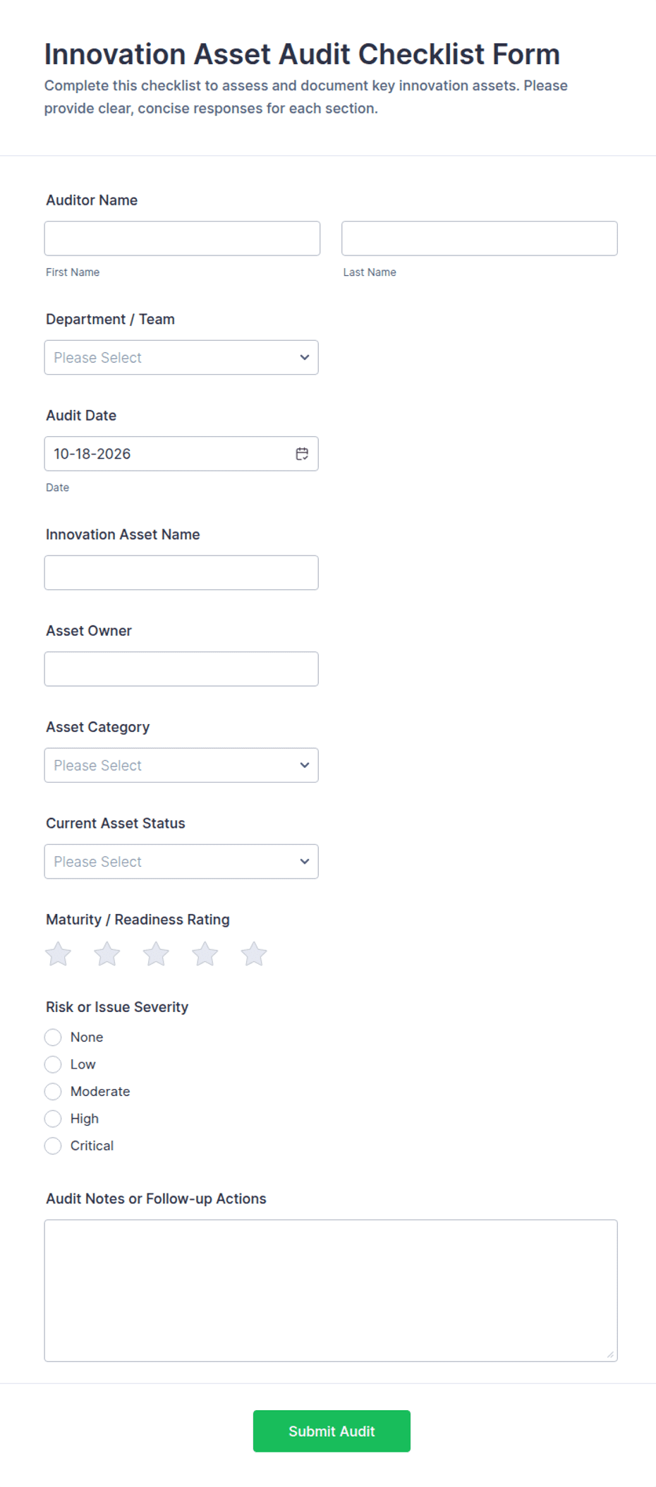 Innovation Asset Audit Checklist Form Template | Jotform