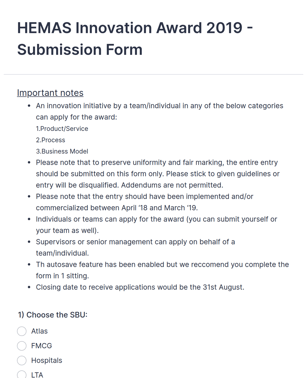 Innovation Award Submission Form Template | Jotform