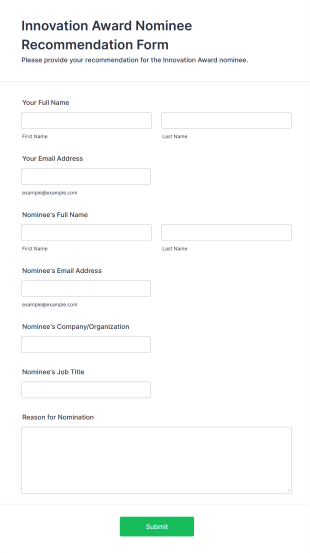 Innovation Award Nominee Recommendation Form Form Template