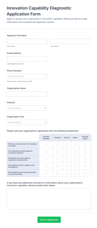 Innovation Capability Diagnostic Application Form Template