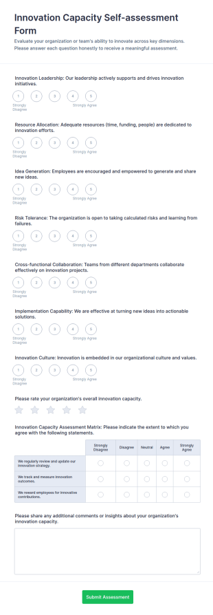Innovation Capacity Self Assessment Form Template