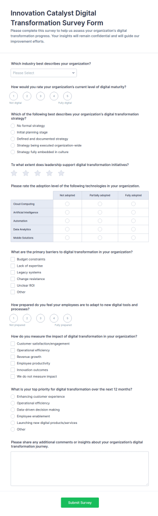 Innovation Catalyst Digital Transformation Survey Form Template