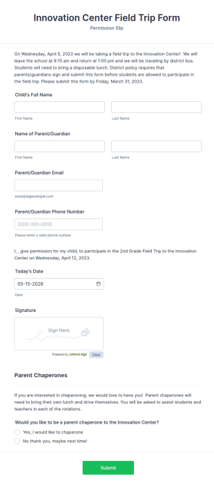 Innovation Center Field Trip Form Template