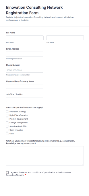 Innovation Consulting Network Registration Form Template
