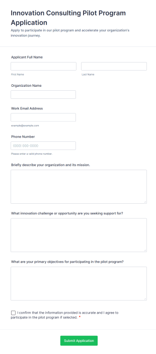 Innovation Consulting Pilot Program Application Form Template