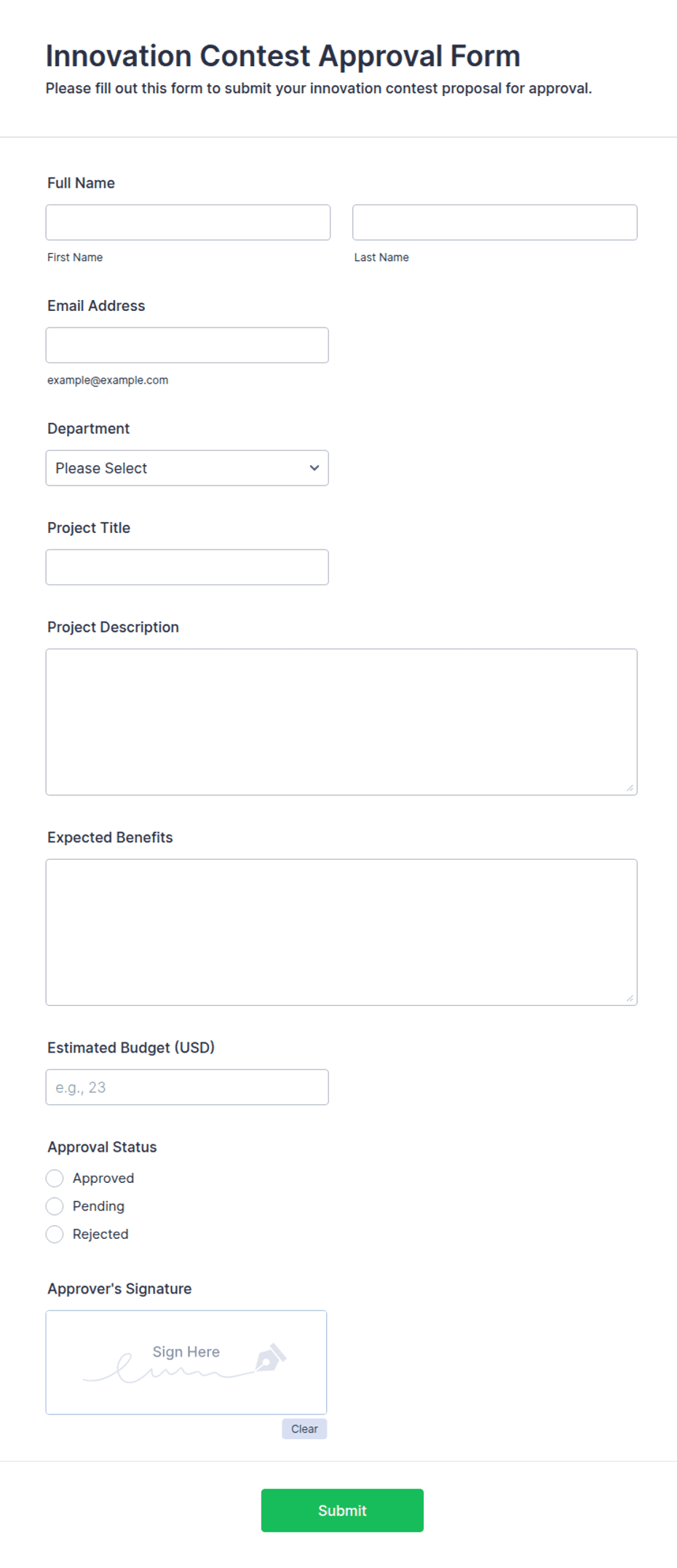 Innovation Contest Approval Form Template | Jotform