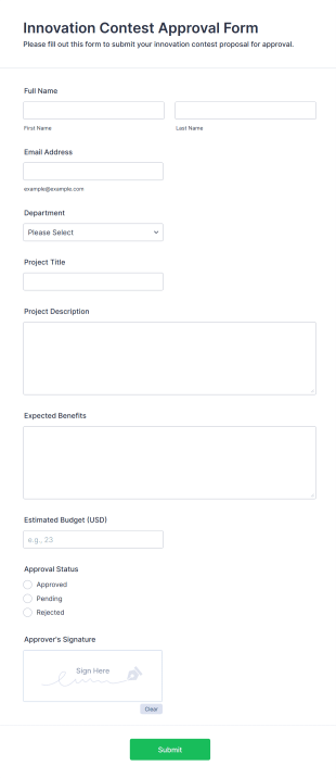 Innovation Contest Approval Form Form Template