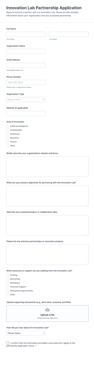 Innovation Lab Partnership Application Form Template