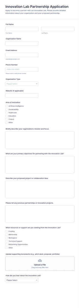 Innovation Lab Partnership Application Form Template