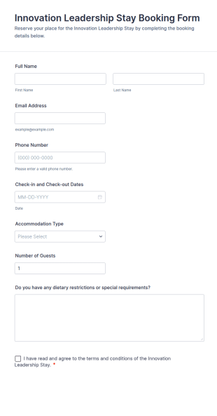 Innovation Leadership Stay Booking Form Template