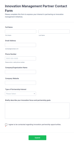 Innovation Management Partner Contact Form Template