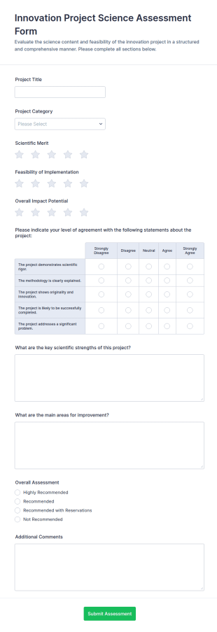 Innovation Project Science Assessment Form Template
