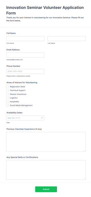 Innovation Seminar Volunteer Application Form Template