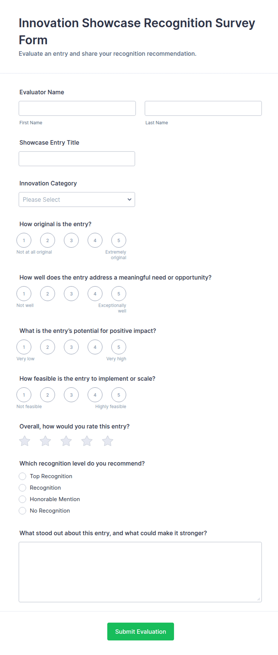 Innovation Showcase Recognition Survey Form Template | Jotform