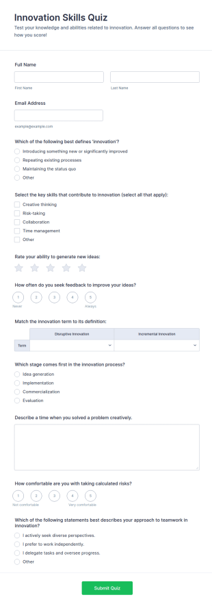 Innovation Skills Quiz Form Template