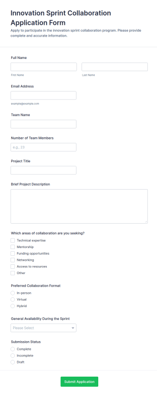 Innovation Sprint Collaboration Application Form Template