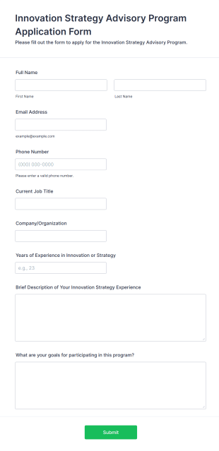 Innovation Strategy Advisory Program Application Form Form Template