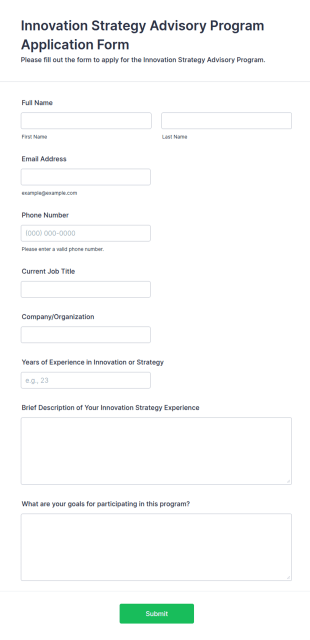 Innovation Strategy Advisory Program Application Form Template