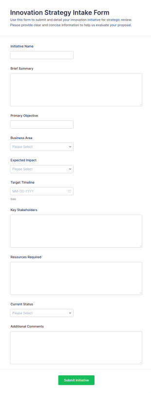 Innovation Strategy Intake Form Template