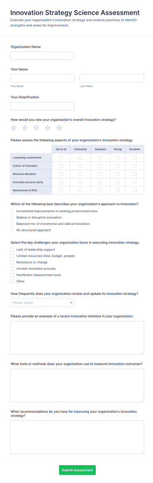 Innovation Strategy Science Assessment Form Template