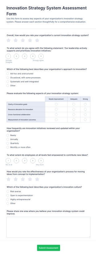 Innovation Strategy System Assessment Form Template