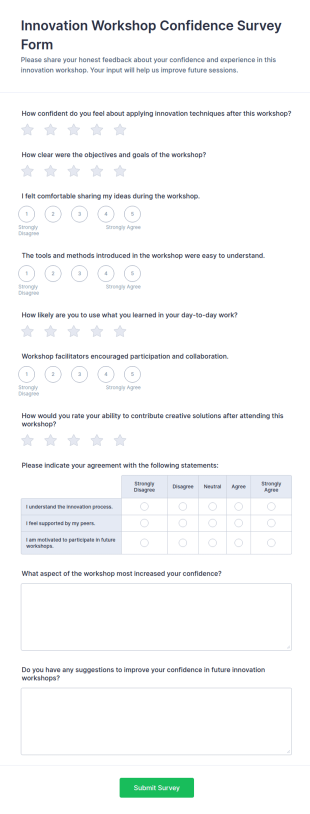Innovation Workshop Confidence Survey Form Template