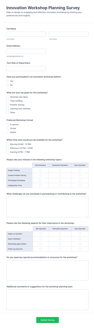 Innovation Workshop Planning Survey Form Template