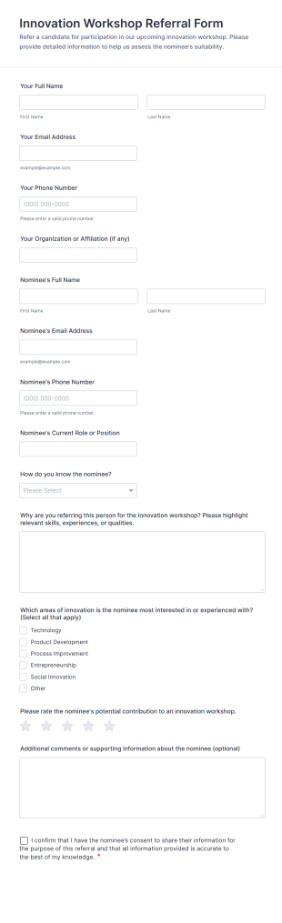 Innovation Workshop Referral Form Template