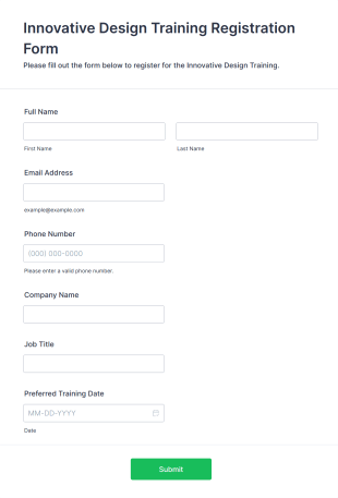 Innovative Design Training Registration Form Template