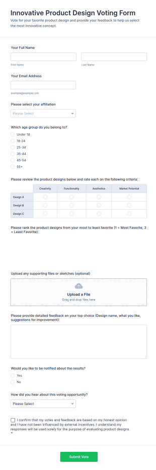Innovative Product Design Voting Form Template