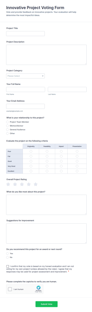 Innovative Project Voting Form Template
