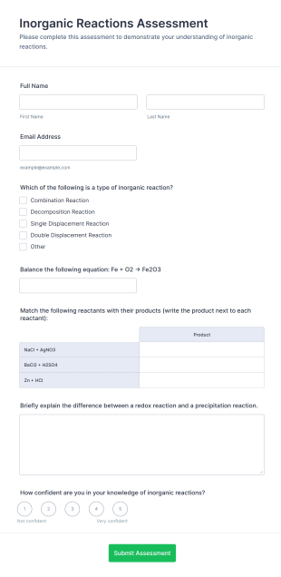 Inorganic Reactions Assessment Form Template