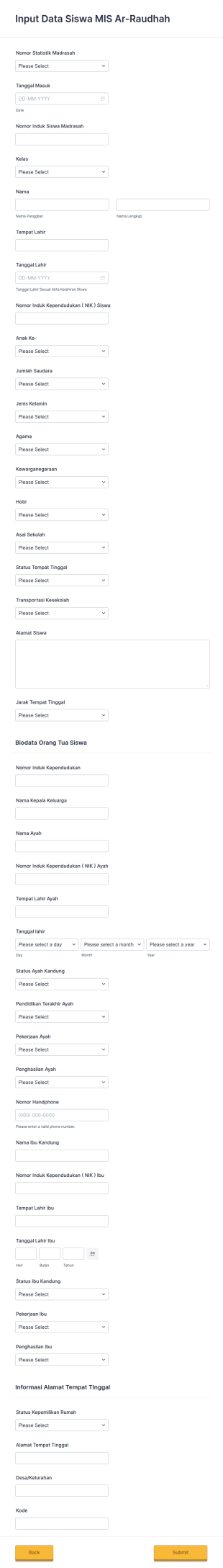 Input Data Siswa MIS Ar Raudhah