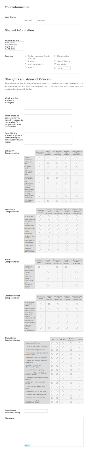 Input For IEP Form Template