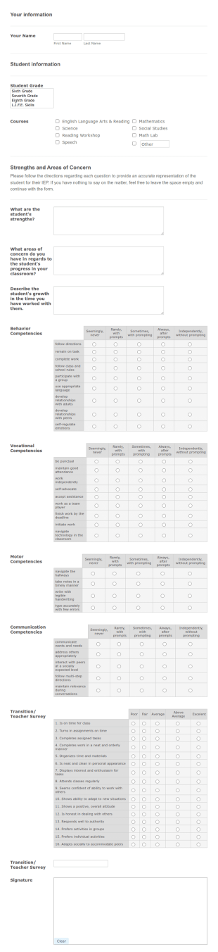 Input For IEP Form Template