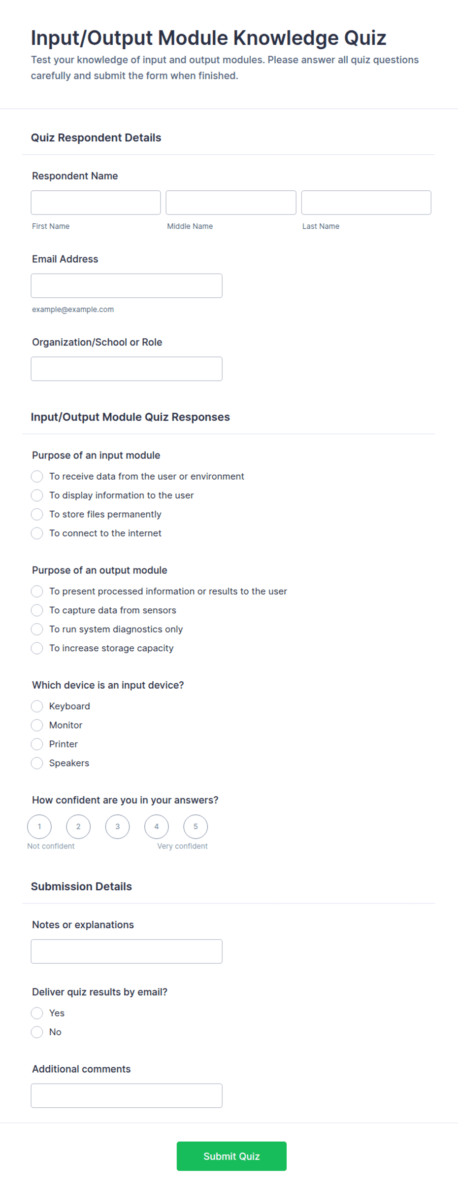 Input/Output Module Knowledge Quiz Form Template | Jotform
