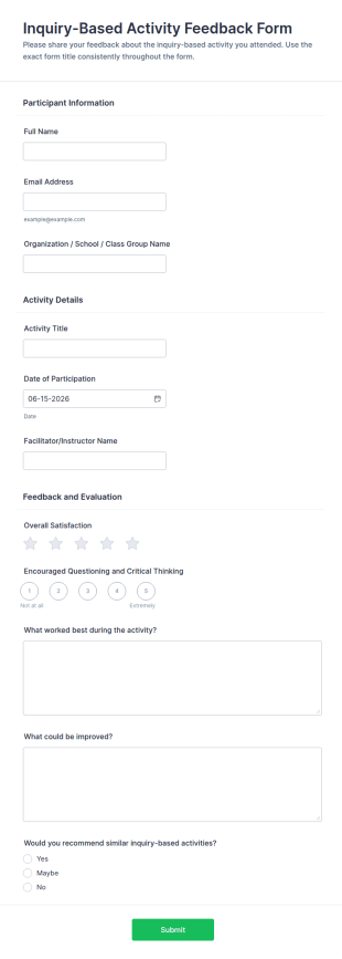 Inquiry Based Activity Feedback Form Template