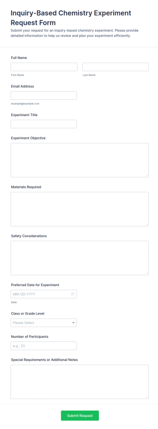 Inquiry Based Chemistry Experiment Request Form Template