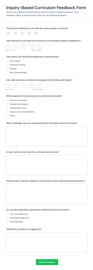 Inquiry Based Curriculum Feedback Form Template