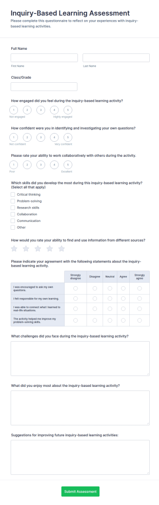 Inquiry Based Learning Assessment Form Template