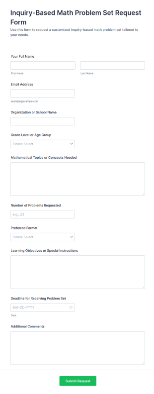 Inquiry Based Math Problem Set Request Form Template