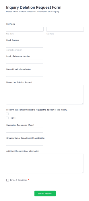 Inquiry Deletion Request Form Template