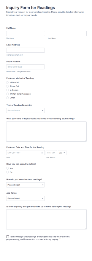Inquiry Form For Readings