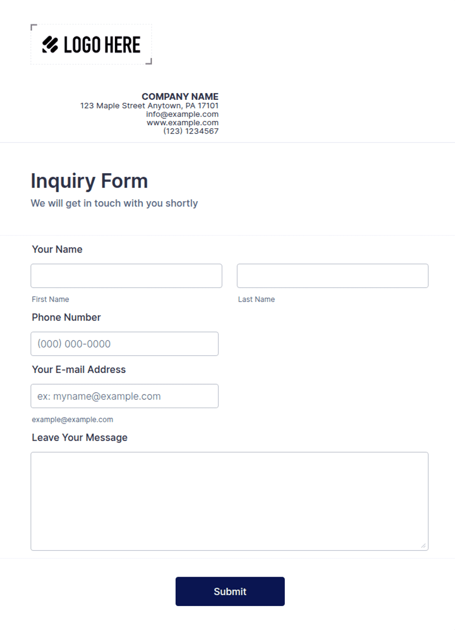 Webform Inquiry Inquiry Form Template | Jotform