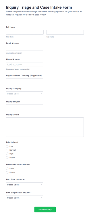 Inquiry Triage And Case Intake Form Template