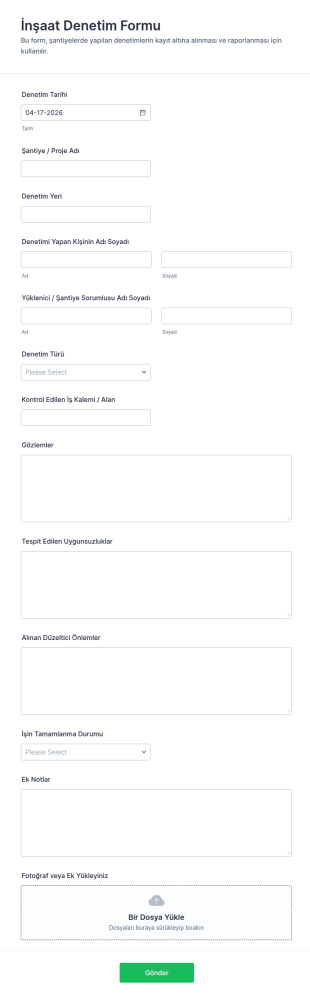 İnşaat Denetim Form Şablonu